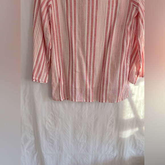 Soft Surroundings Red Orange White Stripe Boho Blouse Tunic Top Size S - Picture 8 of 15